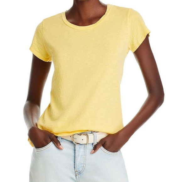 $83 Velvet by Graham & Spencer Yellow Fitted Cap Sleeve Tee NWT - Picture 1 of 4